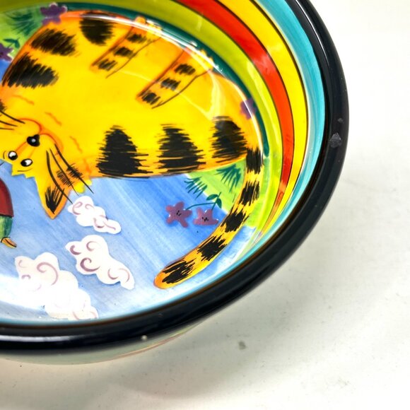 2005 MARY NAYLOR DESIGNS 6" Handpainted Cat Pet Food Bowl Birds Decorative - Picture 5 of 9
